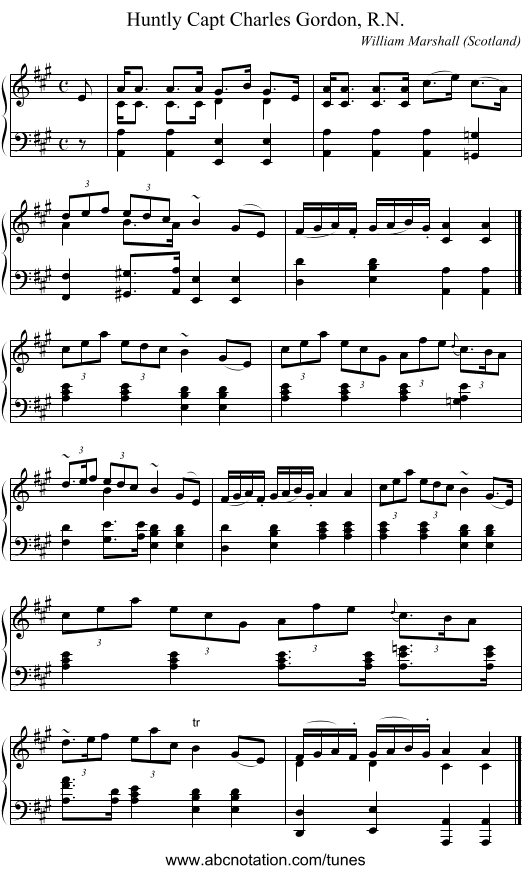 Capt Charles Gordon, R.N., Huntly - staff notation