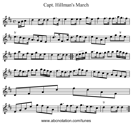 Capt. Hillman's March - staff notation