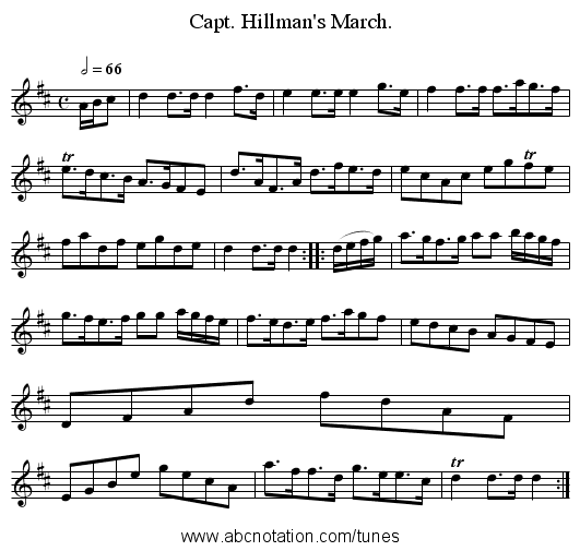 Capt. Hillman's March. - staff notation
