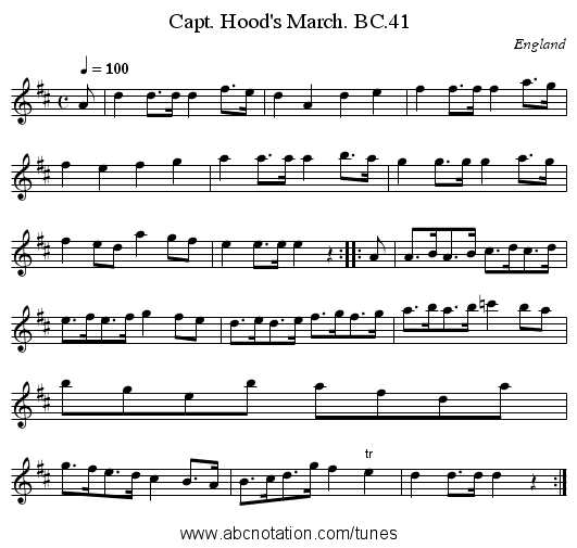 Capt. Hood's March. BC.41 - staff notation