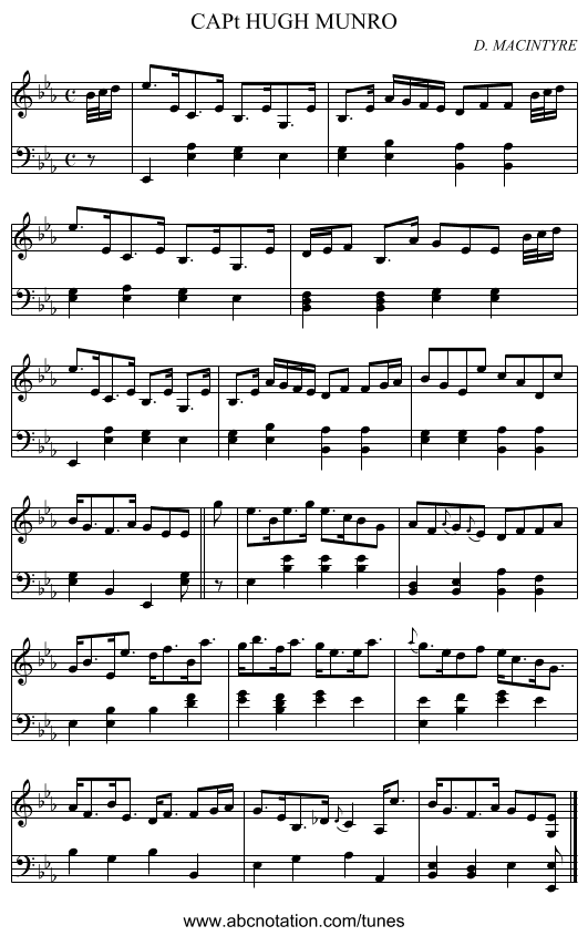 CAPt HUGH MUNRO - staff notation