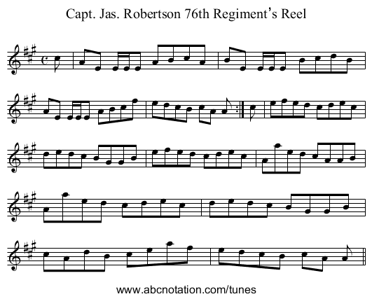 Capt. Jas. Robertson 76th Regiment’s Reel - staff notation