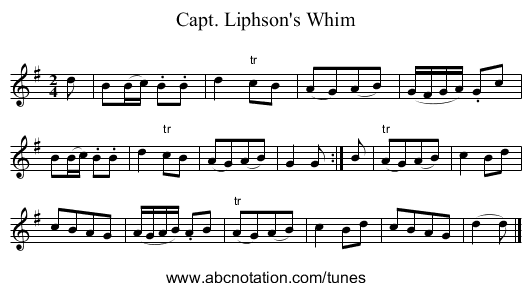 Capt. Liphson's Whim - staff notation