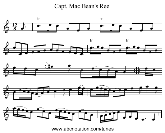 Capt. Mac Bean's Reel - staff notation