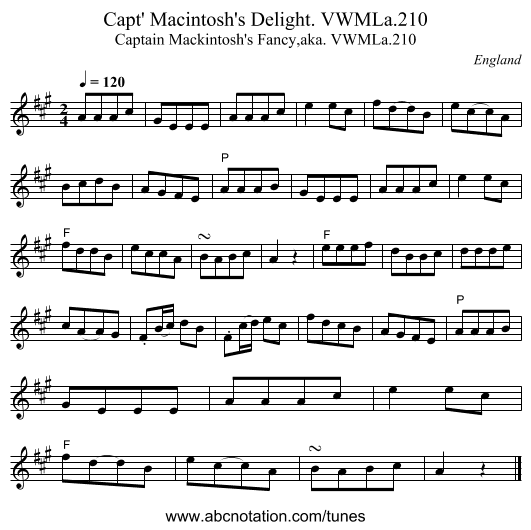 Capt' Macintosh's Delight. VWMLa.210 - staff notation