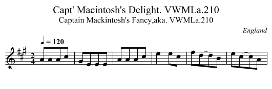 Capt' Macintosh's Delight. VWMLa.210 - staff notation