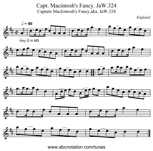 Capt. Macintosh's Fancy. JaW.324 - staff notation