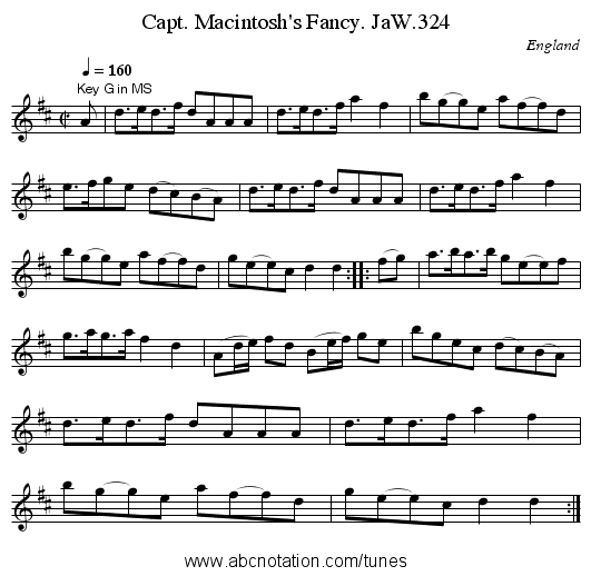 Capt. Macintosh's Fancy. JaW.324 - staff notation