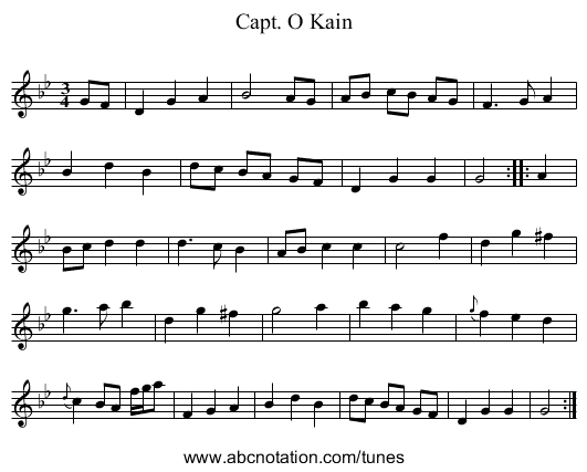 Capt. O Kain - staff notation