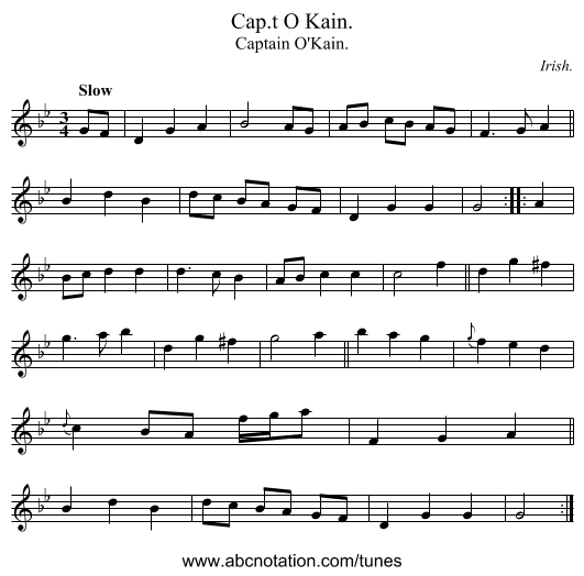 Cap.t O Kain. - staff notation