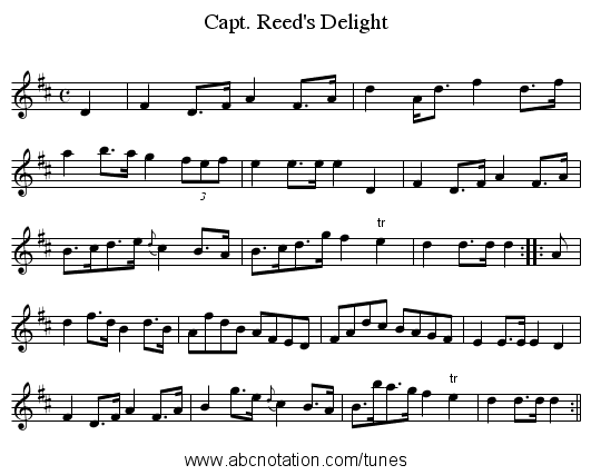 Capt. Reed's Delight - staff notation