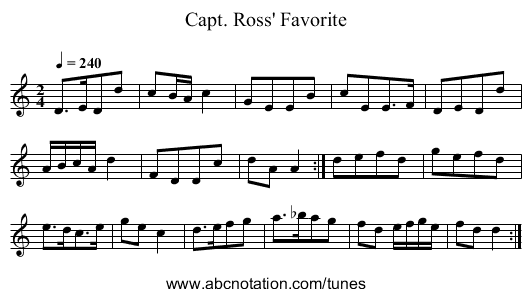 Capt. Ross' Favorite - staff notation