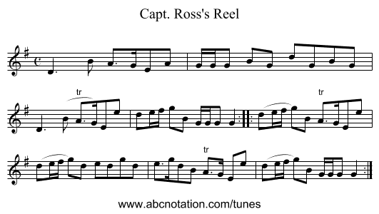Capt. Ross's Reel - staff notation