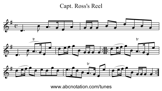 Capt. Ross's Reel - staff notation