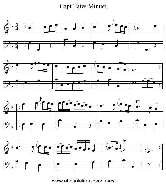 Capt Tates Minuet - staff notation