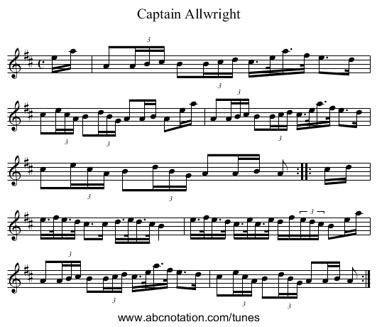 Captain Allwright - staff notation