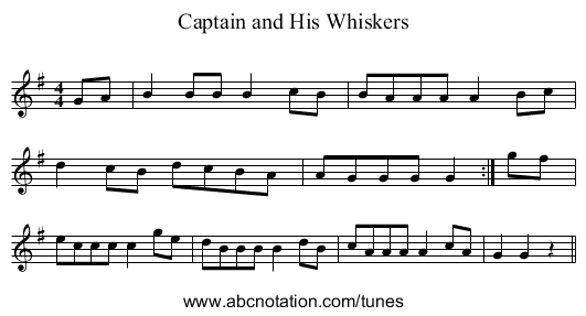 Captain and His Whiskers - staff notation