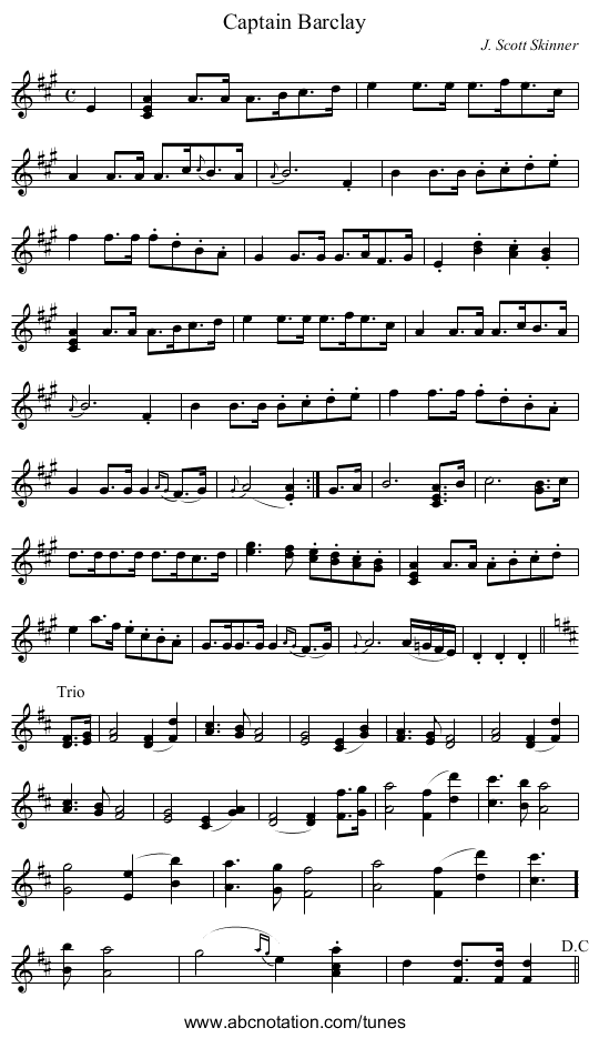 Captain Barclay - staff notation