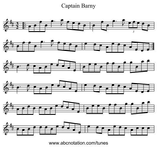 Captain Barny - staff notation