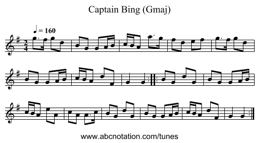 Captain Bing (Gmaj) - staff notation