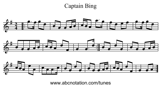 Captain Bing - staff notation