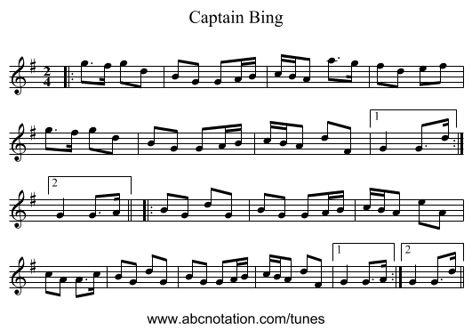 Captain Bing - staff notation
