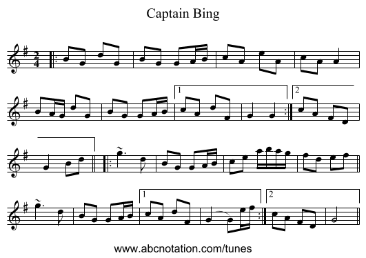 Captain Bing - staff notation