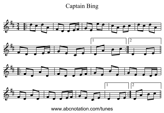 Captain Bing - staff notation