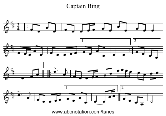 Captain Bing - staff notation