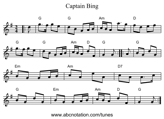 Captain Bing - staff notation