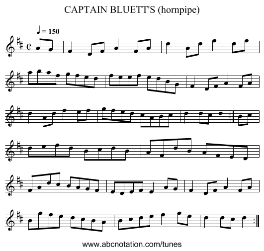 CAPTAIN BLUETT'S (hornpipe) - staff notation