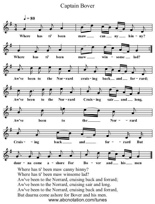 Captain Bover - staff notation