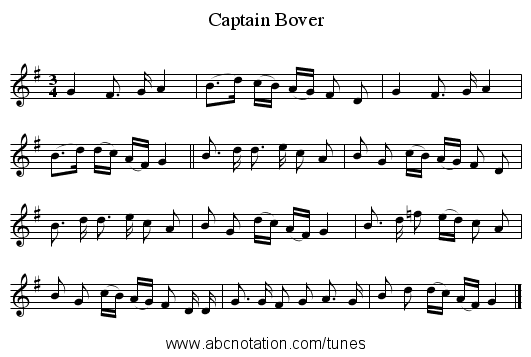 Captain Bover - staff notation