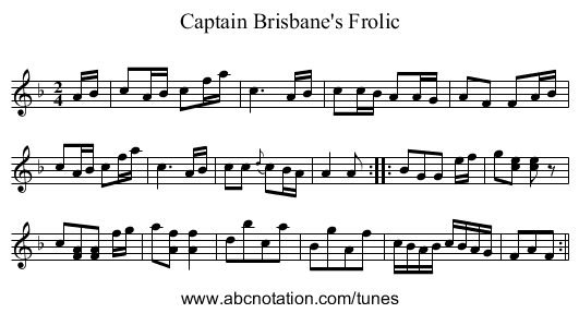 Captain Brisbane's Frolic - staff notation