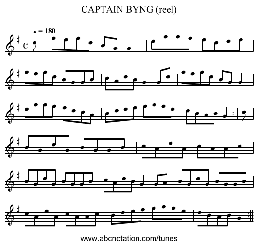 CAPTAIN BYNG (reel) - staff notation