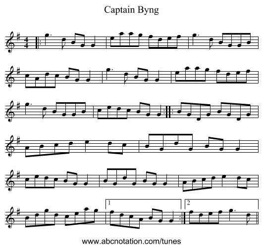 Captain Byng - staff notation