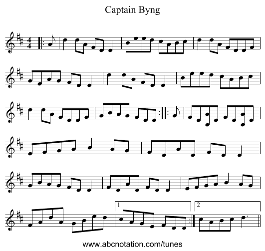 Captain Byng - staff notation