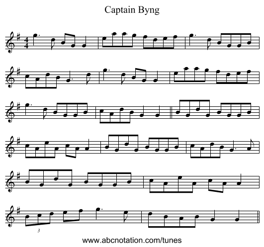 Captain Byng - staff notation