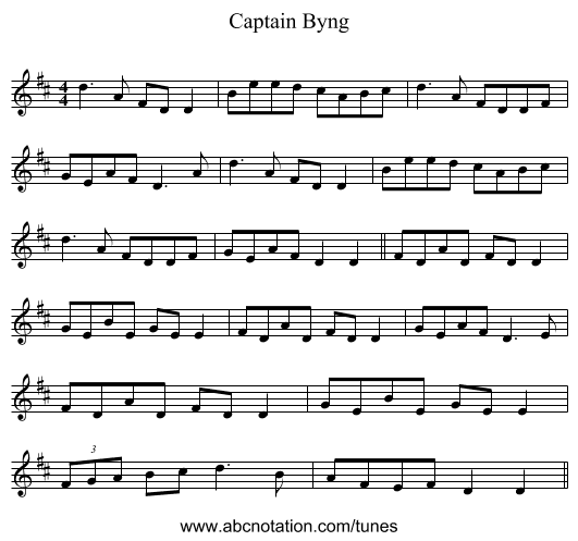 Captain Byng - staff notation