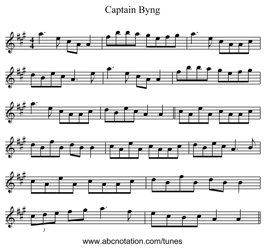 Captain Byng - staff notation
