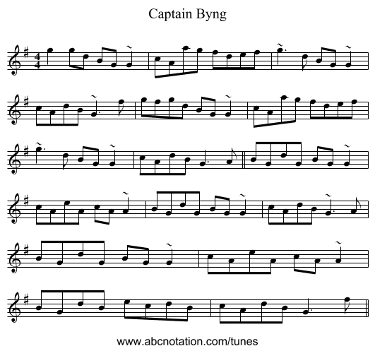 Captain Byng - staff notation