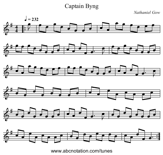 Captain Byng - staff notation