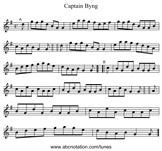 Captain Byng - staff notation