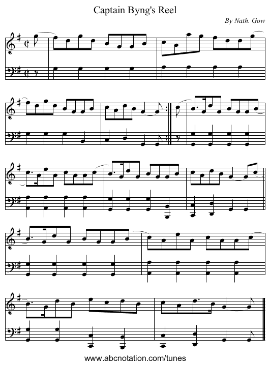 Captain Byng's Reel - staff notation
