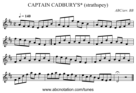 CAPTAIN CADBURY'S* (strathspey) - staff notation
