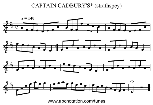 CAPTAIN CADBURY'S* (strathspey) - staff notation