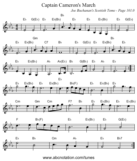 Captain Cameron's March - staff notation