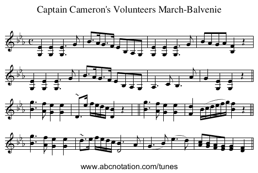 Captain Cameron's Volunteers March-Balvenie - staff notation