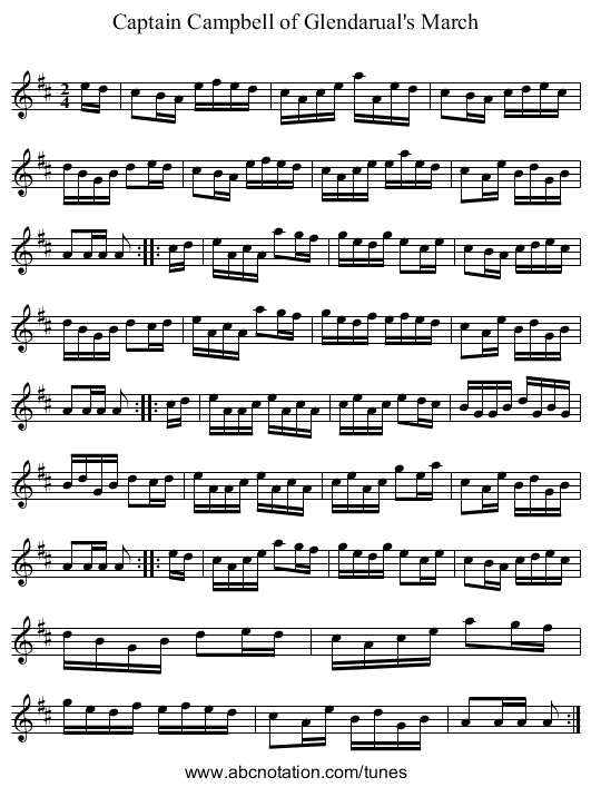 Captain Campbell of Glendarual's March - staff notation