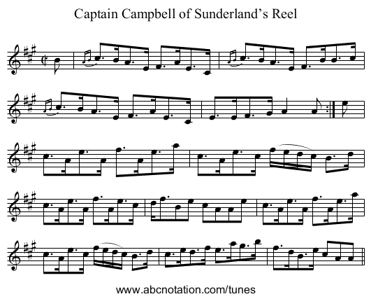 Captain Campbell of Sunderland’s Reel - staff notation